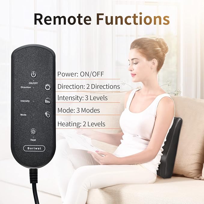 Boriwat Back Massager with Heat, Neck Shoulder Pillow, Deep Tissue - Image 3
